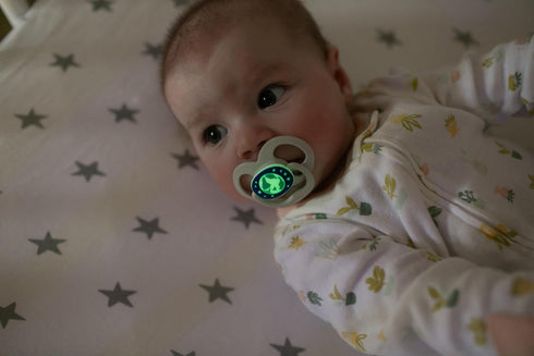 Dr. Brown's Advantage Glow-in-the-Dark Baby Pacifier, Fully Symmetrical Soother with Soft Silicone Bulb, Scooter Squirrel-Purple Nature, 6-18m, BP...