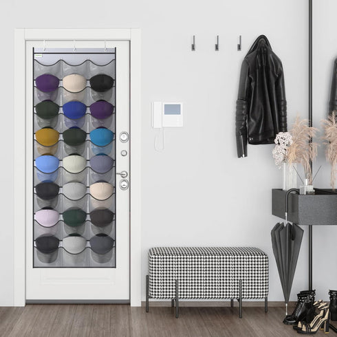 Unjumbly Baseball Hat Rack, 24 Pocket Over-The-Door Hat Organizer with Clear Deep Pockets to Display Baseball Caps Collection, Complete with 3 Ove...