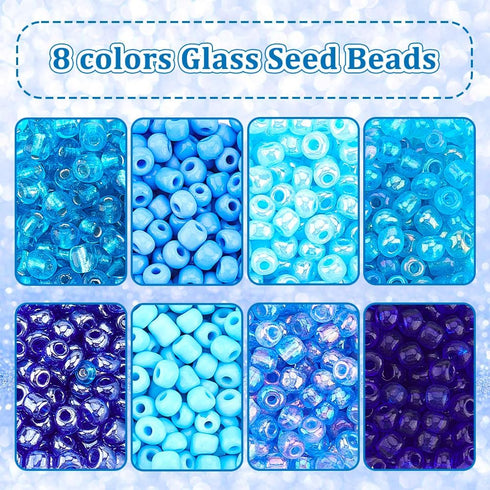 PH PandaHll 6/0 Blue Seed Beads, 1900 Pcs 4mm Seed Beads Pony Beads Blue Beads Glass Seed Beads Waist Beads 8 Colors Winter Beads Spacer Czech Bea...