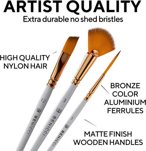 16 Pieces Premium Artist Paint Brush Set - Includes Palette Knife, Sponge, Organizing Case - Painting Brushes for Kids, Adults & Professionals - P...