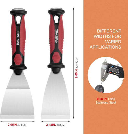HAUTMEC 2pc Putty Knife Set, 2.5 in Staight and 3 in Offset Scrapers, Heavy Duty Stainless Steel Blade and Hammer End for Removing Wallpaper, Appl...
