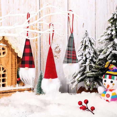 Skylety Skylety Gnome Ornaments Christmas Hanging Buffalo Plaid Decor for Christmas Tree Scandinavian Decorations Santa Gnome Tomte Plush Ornament...