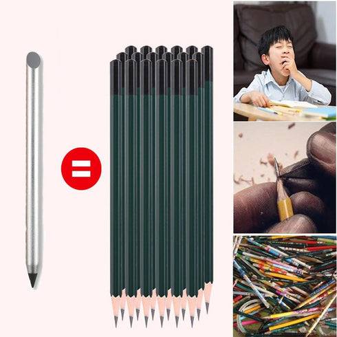2pcs Metal Inkless Pencil with BONUS 2 Replaceable Nibs, Metal Inkless Pen Erasable Pen Metallic Pencil Reusable Everlasting Pencil for Writing Dr...