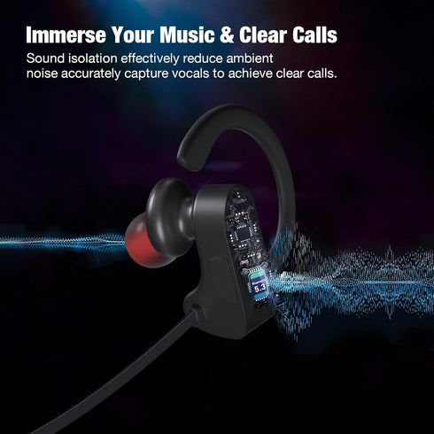 Bluetooth Wireless Headphones 16H Playtime Earbuds with Mic Stereo in-Ear Earphones, IPX7 Waterproof Sports Sound Isolation Headsets for Running, ...
