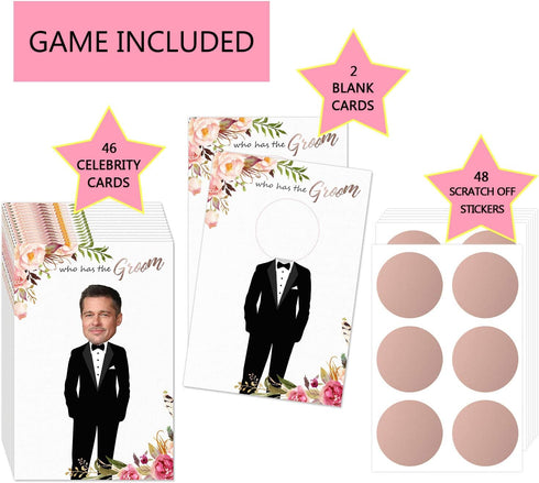 Floral Bridal Shower Games - Who Has The Groom Scratch Off Celebrity Cards Tickets for 48 Guests - Funny Bachelorette Party Games Ideas - Rose Gol...