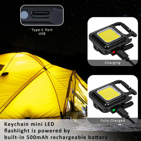 Keychain Flashlights Cob Keychain Work Light 4 Light Modes Small Emergency Light with Folding Bracket Bottle Opener for Fishing,Camping and Walkin...