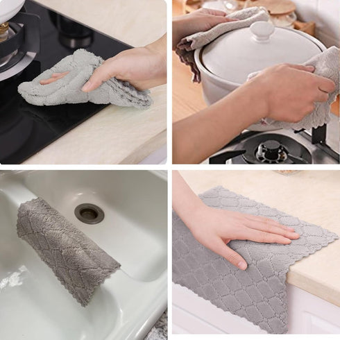 12 Pack Kitchen Dish Cloths (10x10? Gray) Coral Fleece Microfiber Towels, Ultra Soft Absorbent Kitchen Cleaning Towels, Nonstick Oil, Lint-Free, F...