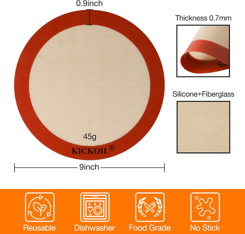 Round Silicone Baking Mats Set of 2,Silicone Mat for 9 Inch Cake Pan Pizza Pan,Non-Stick Reusable Heat Resistant Baking Sheets Liner for Cookies R...