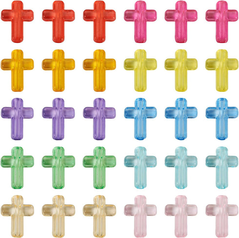 Cheriswelry 200Pcs Acrylic Cross Beads Transparent Crucifix Loose Beads Colorful Lanyard Spacer Beads 15.5mm for Necklace Bracelet Jewelry Making ...