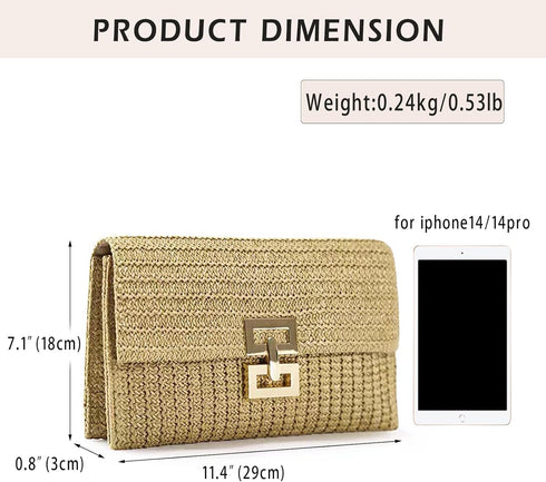 Rattan Clutch Purse for Women,Summer Straw Woven Beach Woven Bag Wicker Raffia Envelope Evening Clutch for Wedding...
