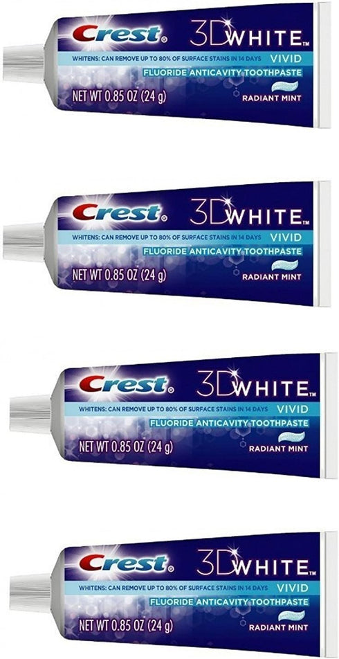 Crest 3D White Vivid Fluoride Anticavity Toothpaste Radiant Mint 0.85 oz Travel Size (Pack of 4)...