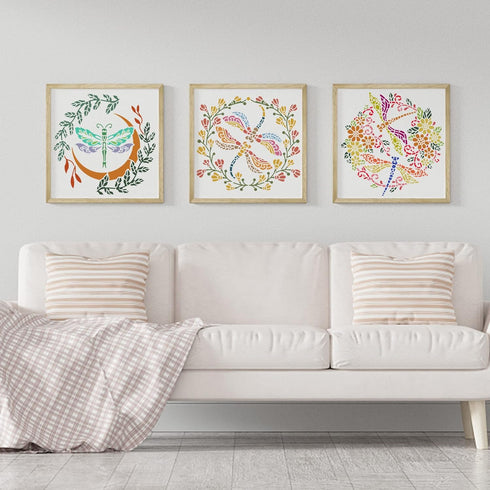 FINGERINSPIRE 9PCS Dragonfly Flower Stencils 2 Size Reusable Flower Wreath Stencils Flower Bush Lotus Vine Drawing Stencils DIY Art and Craft Sten...
