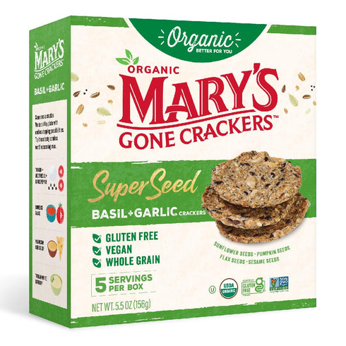 Mary's Gone Crackers Super Seed Crackers, Organic Plant Based Protein, Gluten Free, Basil & Garlic, 5.5 Ounce (Pack of 1)...
