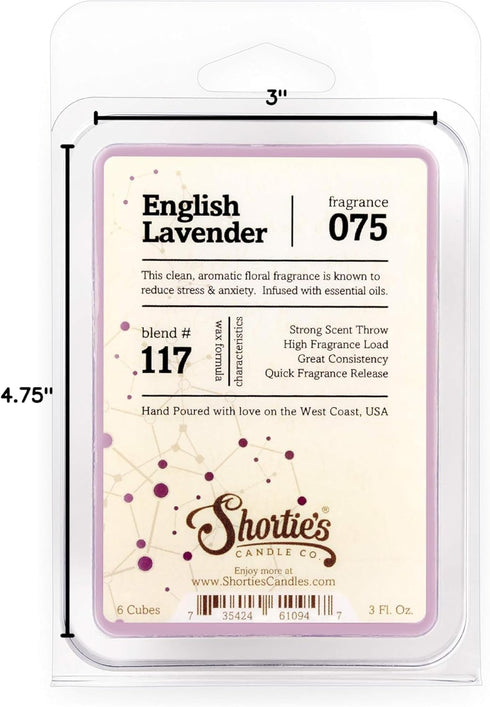 Shortie's Candle Company Pure English Lavender Wax Melts - Formula 117-1 Highly Scented 3 Oz. Bar - Made with Essential & Natural Oils - Flower & ...