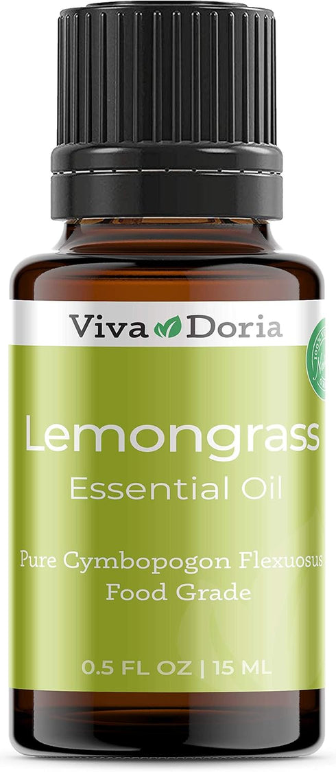 Viva Doria 100% Pure Lemongrass Essential Oil, Undiluted, Food Grade, 15 mL (0.5 Fluid Ounce)...