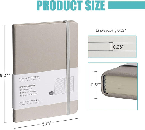Lined Journal Notebook, (Grey), 160 Pages, Medium 5.7 inches x 8 inches - 100 gsm Thick Paper, Hardcover...