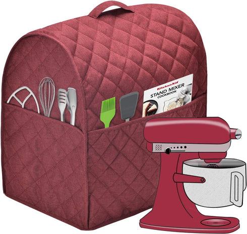 Stand Mixer Cover compatible with Kitchenaid Mixer, Fits All Tilt Head & Bowl Lift Models with 3 Organizer Bag for Accessories. (Dark Red, For Bow...
