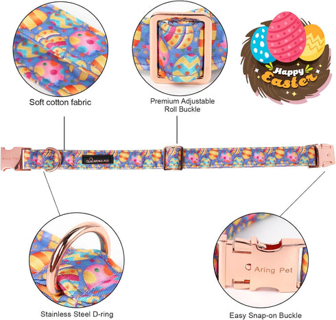 ARING PET Easter Dog Collar-Cute Easter Eggs Dog Collar with Bow, Adjustable Cotton Purple Easter Pet Collar Puppy Collars with Metal Buckle...