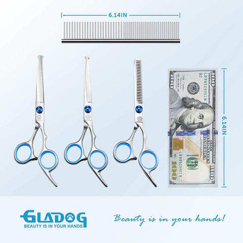 GLADOG Professional 5 in 1 Dog Grooming Scissors Set with Safety Round Tips, Sharp and Heavy-duty Pet Grooming Shears for Cats...