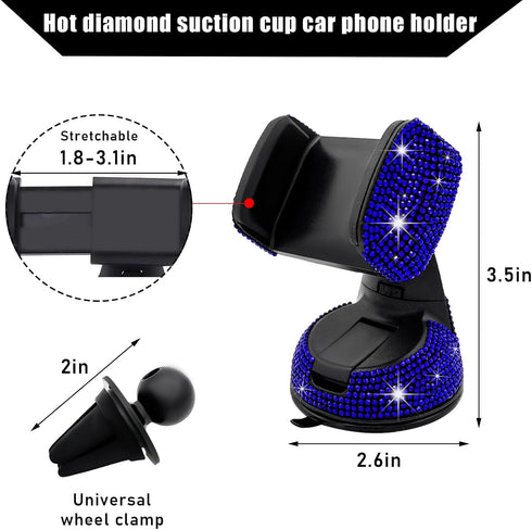 Bling Car Phone Holder, 360 Degree Adjustable Crystal Auto Dashboard Air Vent Cell Phone Mount, Universal Car Phone Holder Mount for Windshield Da...