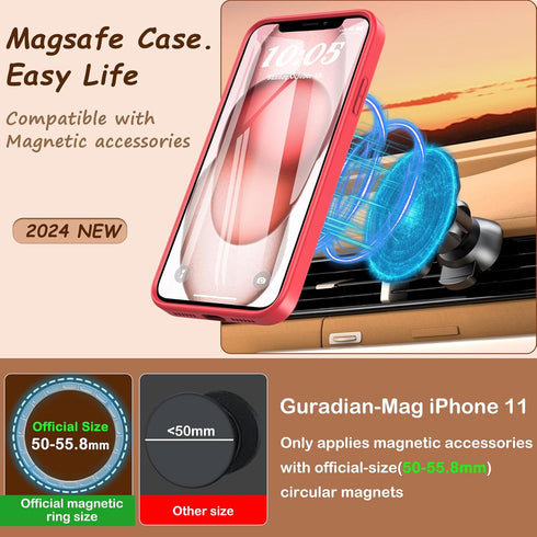 BESINPO Magnetic Case for iPhone 11 Case, with Tempered Glass Screen Protector, Compatible with MagSafe, 360 Full-Body Shockproof Military-Grade P...