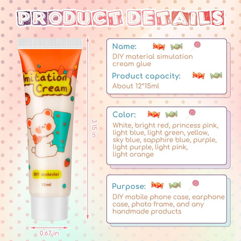 Lineshading 12 Set DIY Phone Case Kit Whipped Cream Glue Kit Include 12 Pcs Simulation Cream Glue 15ml with Nozzle 2 Pack Candy Theme Decorations ...