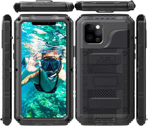 Marrkey Waterproof Case for iPhone 12 Pro Max, Heavy Duty Shockproof Dustproof Metal Durable Case with Built-in Screen,360 Full Body Protection Ru...