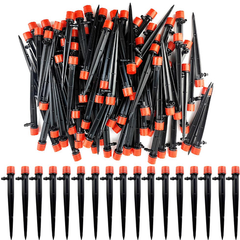 60PCS Drip Emitters for 1/4" Drip Irrigation Tubing, Adjustable 360 Degree Irrigation Drippers on 5" Arrow Stake, Garden Water Flow Spray Heads Pa...