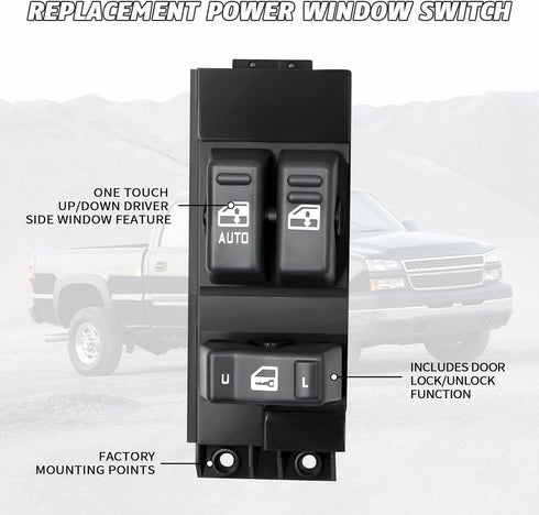 Master Power Window Switch for 1999 2000 2001 2002 Chevy Silverado GMC Sierra 1500, 2500, 2500 HD, 3500 2-Doors Pickup Truck Replace # 15047637#Gr...