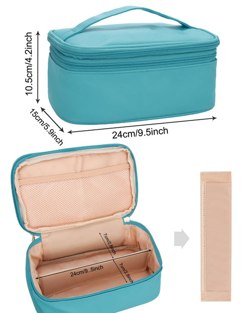 Relavel Travel Makeup Bag, Compact Cosmetic Bag for Women, Waterproof Makeup Brush Holder Organizer with Adjustable Dividers (Blue)...