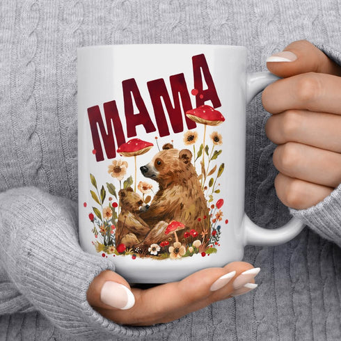 Woodland Mama Bear Ceramic Coffee Mug, Nature Forest Mom Birthday Cup, Mother's Day Gift (15oz)...