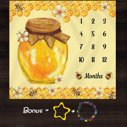 Bees Theme Baby Monthly Milestone Blanket, 48x40in Soft Flannel, Honey Jar Backgrounds, Newborn Mom Gifts, Baby Shower Age Growth Tracker with Bon...