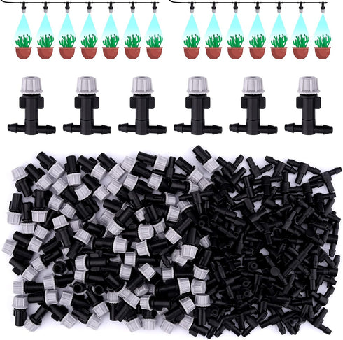 Kalolary 100 Pairs Misting Drippers Atomizing Sprinkler with Tee Joints for Misting Watering Plant Automatic Grip Irrigation Kits Lawn Garden Supp...