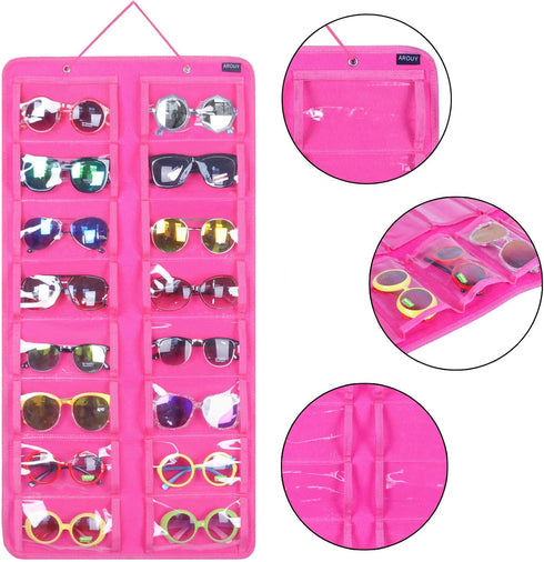 AROUY Sunglasses Organizer Storage, Hanging Dust Proof Wall Pocket Glasses Organizer - 16 Felt Slots Sunglass Organizer Holder with Metal Hook and...