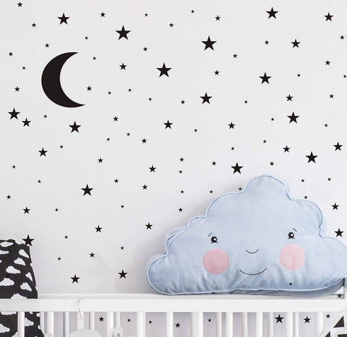 Moon and Stars Wall Decal Vinyl Sticker for Kids Boy Girls Baby Room Decoration Good Night Nursery Wall Decor Home House Bedroom Design YMX16 (Bla...