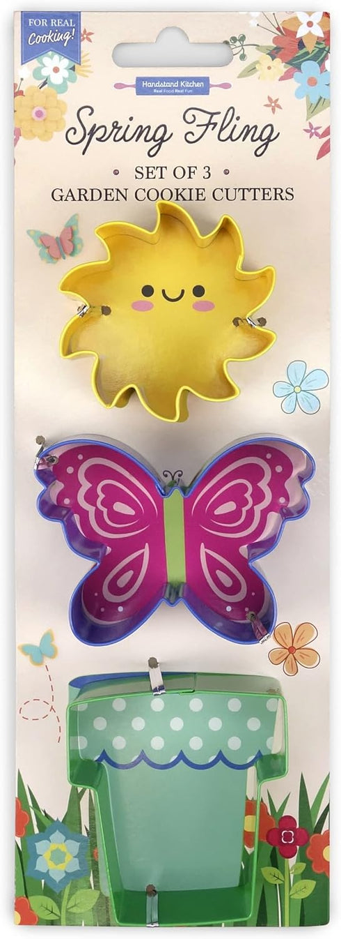 Handstand Kitchen Spring Fling 3-piece 3" Flower Pot, Butterfly and Sun Cookie Cutter Set...