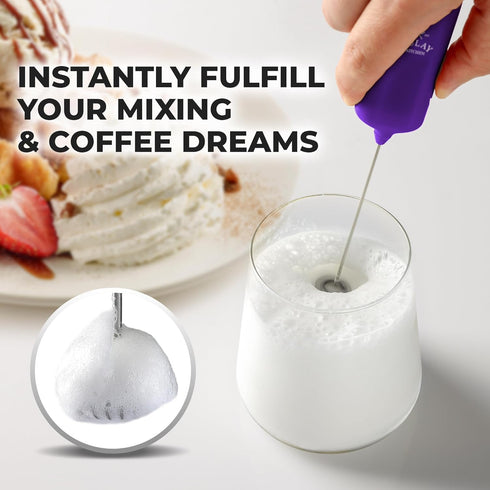 Zulay Kitchen Powerful Mini Milk Frother Handheld - Electric Hand Mixer - Portable Frother Wand for Coffee - Small Drink Blender for Lattes, Cappu...