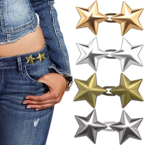 OIIKI 4 Pairs Adjustable Star Buttons for Loose Jeans, No Sewing Pant Waist Buckles, Cute Detachable Star Pant Waist Tightener for Jeans,Pants, Sk...