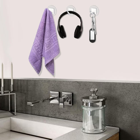 Qianyu 30 Pcs Adhesive Wall Hooks Heavy Duty Clear Sticky Hangers Waterproof Seamless Transparent Acrylic Utility Hook Without Nails for Hanging T...