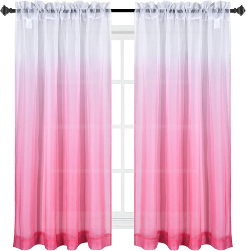 HUTO Pink Sheer Curtain for Little Girls Kids Bedroom Ombre Gradient Window Panel for Princess Teenage Daughter Closet-Sheer Backdrop Curtain Drap...