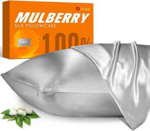 100% Mulberry Silk Pillowcase for Hair and Skin, 22 Momme Pure Natural Silk Pillow Case Both Sided with Zipper, Pillow Cover for Women Mom Men (Si...