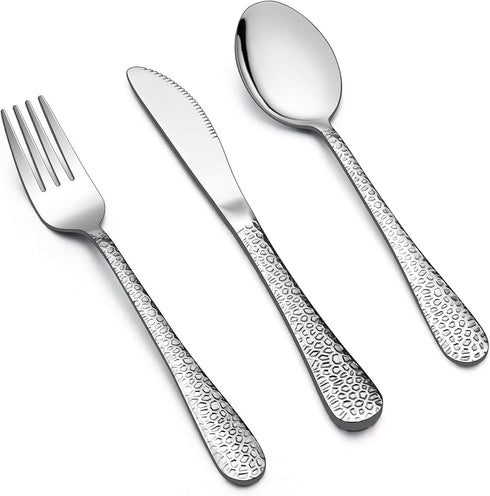 LIANYU 12-Piece Kids Utensils Silverware Set, Stainless Steel Toddler Hammered Flatware Cutlery, Children Tableware Includes Knives Forks Spoons, ...