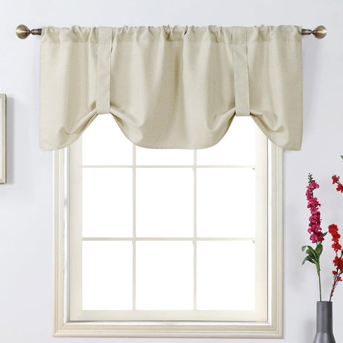 Home Queen Tie Up Shade Curtain Valance Window Treatment for Living Room, Adjustable Balloon Rod Pocket Drape Valance, Set of 1, 54 X 18 Inch, Nat...
