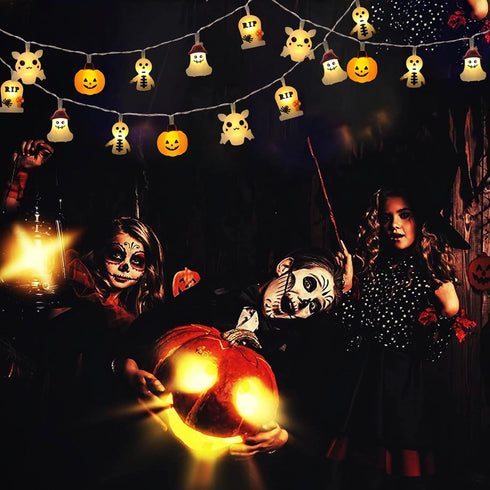 Halloween Lights Outdoor, 15FT Battery Operated Halloween Lights 30 LED 3D Ghost Tombstone Bat Pumpkin String Lights with Timer, 8 Lighting Modes ...