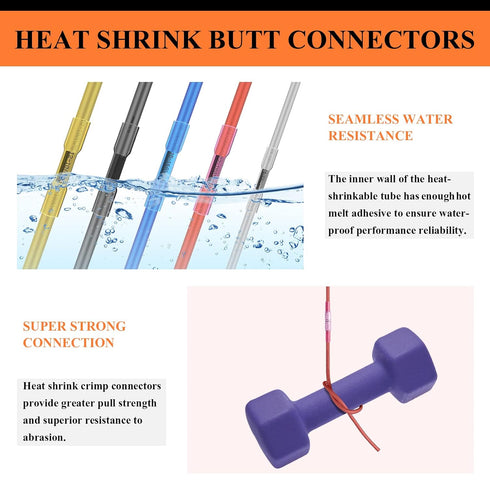 260PCS Heat Shrink Butt Connectors, Camtek 100PCS Solder Seal Wire Connectors & 160PCS Heat Shrink Butt Crimp Connectors Waterproof Electrical Ter...