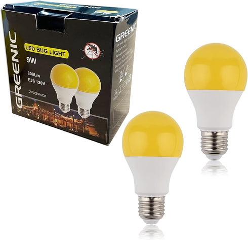 GREENIC 60 Watt Yellow Light Bulbs 2-Pack 120V E26 Base Led bulb A19 800Lm 2200k Porch Light for Outdoor Indoor Bedroom Yard...