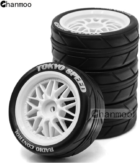 1/10 RC On Road Tires and Plastic Rally Wheels 12mm Hex Drift Tyres for 1:10 Scale Racing Touring Street Car Tamiya TT01 TT02 XV01 TA06 A959 14400...