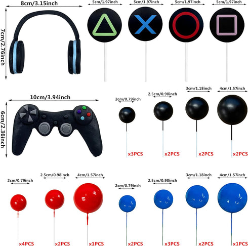 30 PCS Video game themes Cake Toppers ,Headset Cake Decoration Ball , Controller Cake Decoration for Birthday Party Cake Decoration (Colour)...