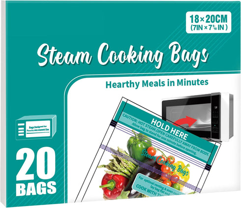 20 PCS Microwave Steaming Bags Disposable Food Steam Cooking Bags for Vegetables, Potatoes and Meat, Easy to Use, Keep Fresh (20)...
