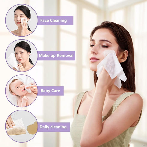 Disposable Face Towel 200 Count, Soft Cotton Face Clean Towels, Dry Wipes Facial Cloths Towelettes for Washing and Drying, Lint Free Facial Tissue...